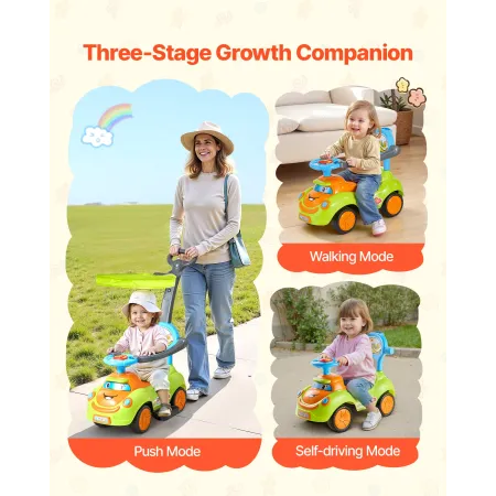 VEVOR Ride On Push Car, Push Car for Toddler 19 to 36 Months, Around Buggy with Guardrails, Handle & Under-seat Storage, 25 kg L