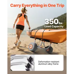 Kayak Cart, 158.8 kg Load Capacity, Kayak Trolley with 30.5 cm Inflatable PU Tires & 2 Straps, Assembles & Disassembles Within S