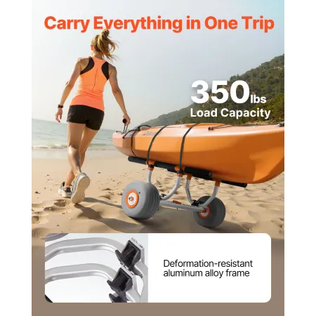 VEVOR Kayak Cart, 158.8 kg Load Capacity, Kayak Trolley with 30.5 cm Inflatable PU Tires & 2 Straps, Assembles & Disassembles Wi