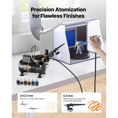 VEVOR Airbrush Kit, 1/6 HP, Air Brush Kit med luftkompressor, 3 Dual-Action Professional Airbrushes med 3 spidser, slange, akryl