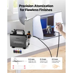 VEVOR Airbrush Kit, 1/6 HP, Air Brush Kit med luftkompressor, 1 Dual-Action Professional Airbrush med 3 spidser, slange, akryl