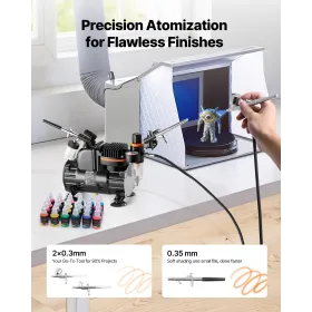 VEVOR Airbrush Kit, 1/6 HP, Air Brush Kit with Air Compressor, 3 Dual-Action Professional Airbrushes with 3 Tips, Hose, Acrylic 