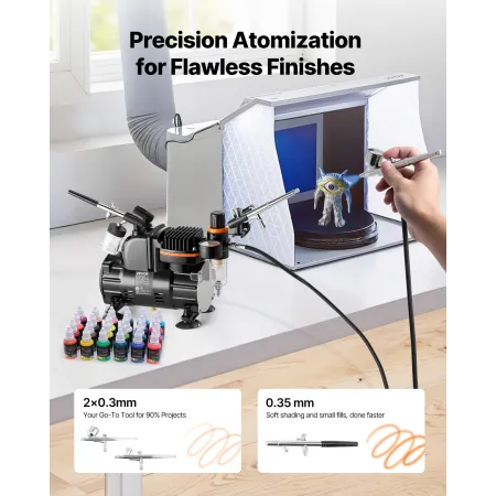 VEVOR Airbrush Kit, 1/6 HP, Air Brush Kit with Air Compressor, 3 Dual-Action Professional Airbrushes with 3 Tips, Hose, Acrylic 