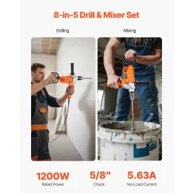VEVOR Drill Mixer, 15.89mm Corded Electric Drill Mixer Set, 0-750RPM 3A Mixing Drills, Mixing Drills Machine with D-Handle for D