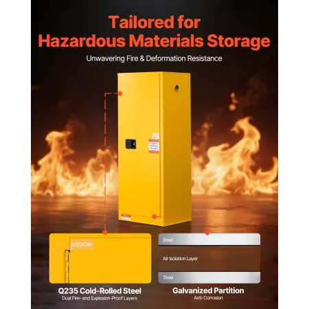 VEVOR Flammable Cabinet, 59 x 46 x 165.1 cm, 23 Gallon Flammable Storage Cabinet with Adjustable Shelf, Cold-Rolled and Galvaniz