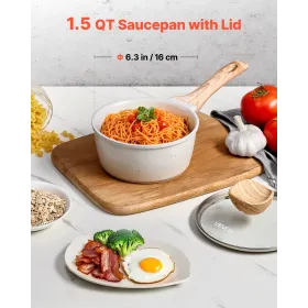VEVOR 1,5 QT gryde, nonstick-gryde med hærdet glaslåg, multifunktions-sovsegryde med aftageligt håndtag, sauce P