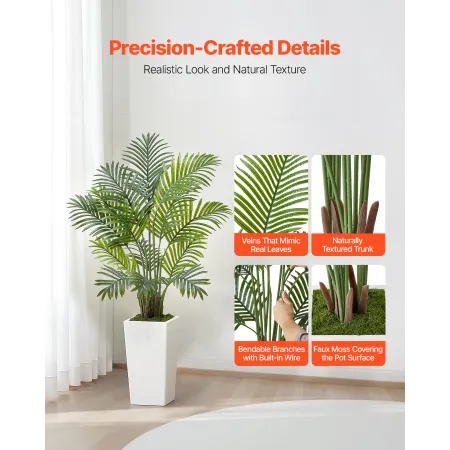 VEVOR Artificial Areca Palm 1219 mm, 2 Pack Fake Palm Tropical Plants with White Tall Planter, Faux Floor Silk Plant in Pot, Lar