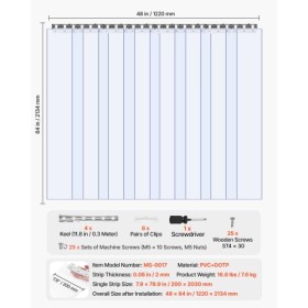 Strip Curtain PVC Door Curtain 48" x 84" Cooler Freezer Clear Plastic