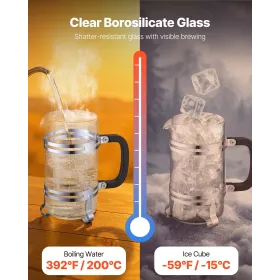 VEVOR French Press Coffee Maker, 1 Liter Borosilicate Glass Coffee Press Tea Maker with Stainless Steel Filter, Large Glass Fren