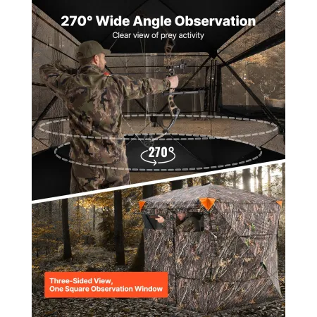 Hunting Blind, 4-5 Person See Through Ground Blinds with Carrying Bag, 270 Degree Portable Camouflage Tent, Durable Concealed Sh