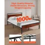 VEVOR Full Size Bed Frame, 35 cm Black Metal Platform Bed Frame with Retro Brown Wooden Headboard and Footboard, Large Under-Bed