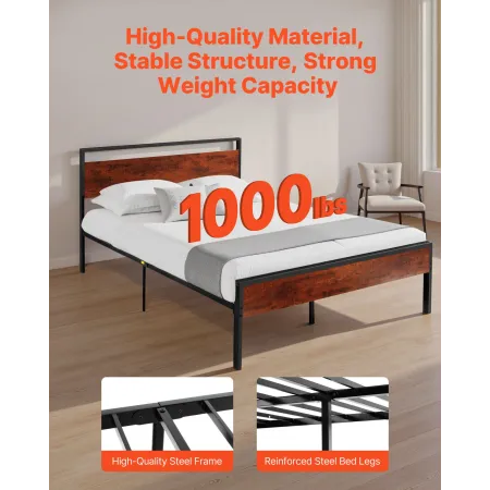 sengestel i fuld størrelse, 35 cm sort metal platform sengestel