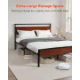 VEVOR Full Size Bed Frame, 35 cm Black Metal Platform Bed Frame with Retro Brown Wooden Headboard and Footboard, Large Under-Bed