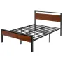 VEVOR Full Size Bed Frame, 35 cm Black Metal Platform Bed Frame with Retro Brown Wooden Headboard and Footboard, Large Under-Bed
