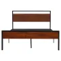 Full Size Bed Frame, 35 cm Black Metal Platform Bed Frame with Retro Brown Wooden Headboard and Footboard, Large Under-Bed Stora