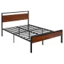 Full Size Bed Frame, 35 cm Black Metal Platform Bed Frame with Retro Brown Wooden Headboard and Footboard, Large Under-Bed Stora