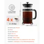 VEVOR French Press kaffemaskine, 1 liter borosilikatglas kaffepresse temaskine med rustfrit stålfilter, stort glasfren
