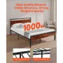 Queen Size Bed Frame, 35 cm Black Metal Platform Bed Frame with Retro Brown Wooden Headboard and Footboard, Large Under-Bed Stor