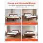 Queen Size Bed Frame, 35 cm Black Metal Platform Bed Frame with Retro Brown Wooden Headboard and Footboard, Large Under-Bed Stor