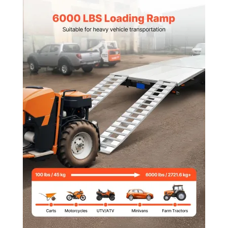 VEVOR læsseramper, 2 stk 2400 x 380 mm, slidstærkt aluminium og kraftig trailerrampesæt med skridsikre plader, 2721,6 kg kam