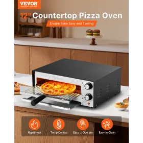 Elektrisk pizzaovn, 12-tommer pizzaovne med bordplader, 572°F