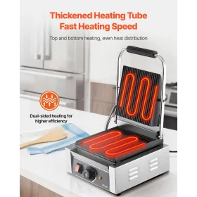 VEVOR kommerciel panini-grill, 1800 W elektrisk sandwichpaninimaskine, sandwichpressegrill i rustfrit stål med håndtag og