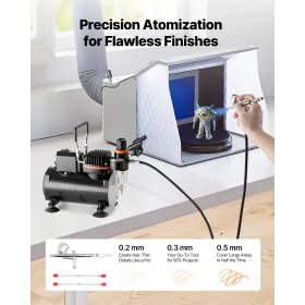 Airbrush Kit, 1/6 HP, Air Brush Kit with Air Compressor, 1 Dual-Action Professional Airbrush with 3 Tips, Hose, Holder, Cleaning