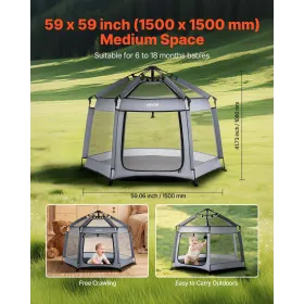 VEVOR Baby Playpen, Pop Up Toddler Playpen with Canopy, Indoor & Outdoor Portable Play Yard for Babies Toddlers with UPF 50+ Sun