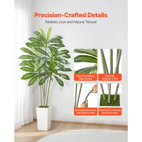 VEVOR kunstigt Dracaena træ 1829 mm, falske palme tropiske planter med hvid høj plantekasse, kunstig gulv silkeplante i potte,