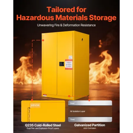 Flammable Cabinet, 96.4 x 86.4 x 165.1 cm, 65 Gallon Flammable Storage Cabinet with Adjustable Shelf, Cold-Rolled and Galvanized