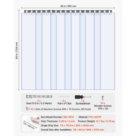 Strip Curtain PVC Door Curtain 38" x 84" Cooler Freezer Clear Plastic