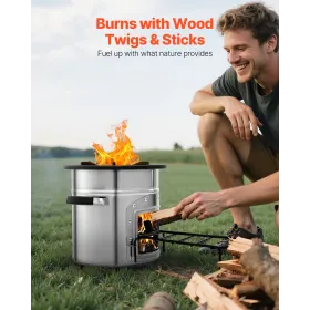Camping Rocket Stove, Wood Burning Portable Rocket Stove with Carrying Bag for Backpacking, Stainless Steel, Single Door, Burn W