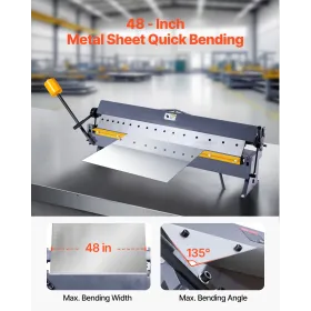 VEVOR Box and Pan Brake, 1220 mm/48 inch Sheet Metal Bending Brake,16-Gauge Mild Steel Capacity, 0-135 Degree Adjustable, Metal 