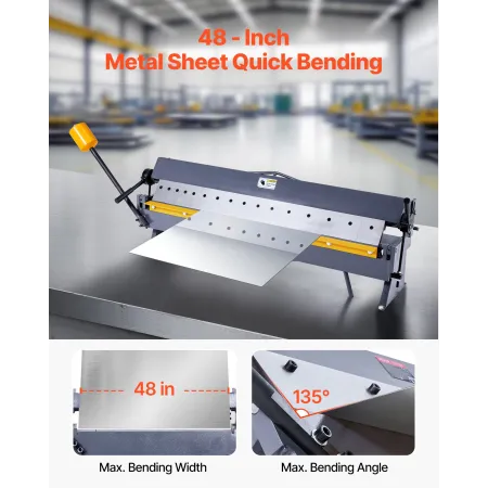 VEVOR kasse- og kassebremse, 1220 mm/48 tommer bøjningsbremse af metalplade, 16-gauge blødt stålkapacitet, 0-135 grader