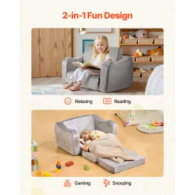 2-i-1 børnesofa, sammenfoldelig blød babysofa med armlæn, lavet