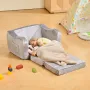 2-in-1 Kids Sofa, Foldable Toddler Soft Couch with Armrests, Made of 28D Sponge & Short Pile, Convertible Toddler Chair to Loung