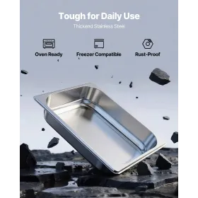 VEVOR Rustfri Steam Hotel Pan, 1/2 Størrelse x 63,5 mm Dyb, 3,8 L Bord Damp Pan, Anti Jam Restaurant Supplies Genanvendelig