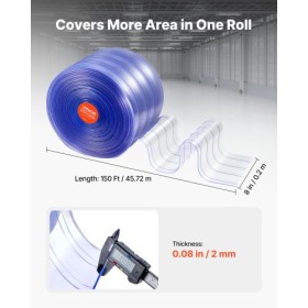 Strip Curtain Ribbed PVC Door Curtain 150'x8" Roll Cooler Freezer Plastic