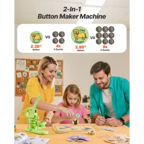 Button Maker Machine, 58 mm / 75 mm 2-in-1, Plastic Pin Maker with 200 pcs Button Parts, Circle Cutter and Magic Book, Reinforce