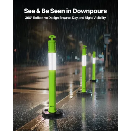 VEVOR 3-pack Traffic Delineator-stolper, 1140 mm trafiksikkerhedskegler med vægtet base og reflekterende strimler, Heavy Duty
