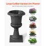 Plastic Urn Planters, 25 x 42 cm, 2 Pack Black Classic Flower Pots Front Porch Planters, Indoor & Outdoor Vase for Wedding, Part
