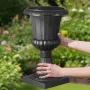 Plastic Urn Planters, 25 x 42 cm, 2 Pack Black Classic Flower Pots Front Porch Planters, Indoor & Outdoor Vase for Wedding, Part