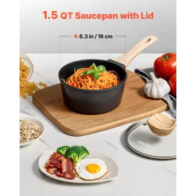 VEVOR 1,5 QT gryde, nonstick-gryde med hærdet glaslåg, multifunktions-sovsegryde med aftageligt håndtag, sauce P
