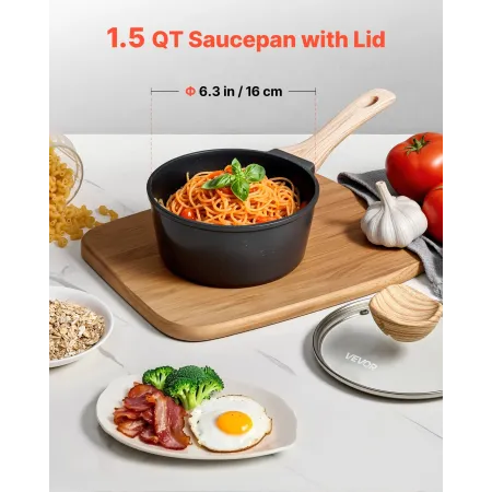 1.5 QT Saucepan, Nonstick Saucepan with Tempered Glass Lid, Multipurpose Cooking Sauce Pot with Detachable Handle, Sauce Pan Sma