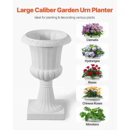 Plast Urne Plantekasser, 25 x 42 cm, 2 Pakke Hvide Klassiske