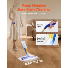 VEVOR spraymoppe, med 3 vaskbare puder til tør og våd gulvrengøring og en 800 ml genopfyldelig vandtank, mikrofiber støvmop &