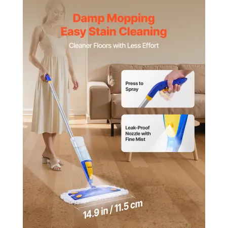 Spray Mop, with 3 Washable Pads for Dry and Wet Floor Cleaning & an 800ml Refillable Water Tank, Microfiber Dust Wet Mop & Twist