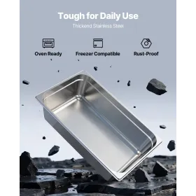 VEVOR Rustfri Steam Hotel Pan, fuld størrelse x 145 mm dyb, 20,5 L Bord Damp Pan, Anti Jam Restaurant Supplies Genanvendelig