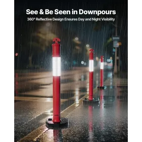 VEVOR 6 Pack Traffic Delineator Posts, 1140 mm Traffic Safety Cones with Weighted Base and Reflective Strips, Heavy Duty Delinea