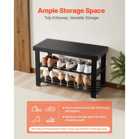 VEVOR skostativbænk, 3-trins bambus entrébænk, skoopbevaringsorganer holder op til 286 lbs, 703 x 288 x 451 mm, til front D